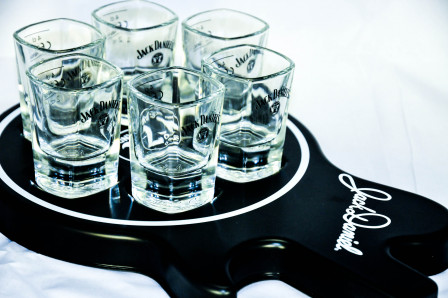 Jack Daniels Whisky Glas / Gläser, No 7, Tablett mit 6 x Shotglas