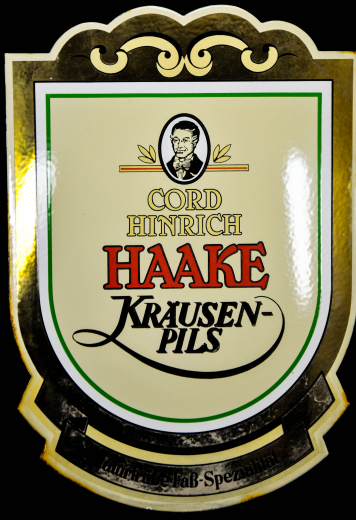 Haake Kräusen Bier, Cord Hinrich Emaile Schild, 70er Jahre, gebraucht.