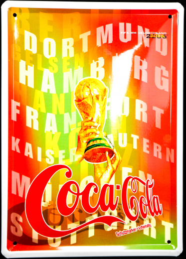 Coca Cola, 3D Werbeblechschild, Blechschild Pokal, WM 2006