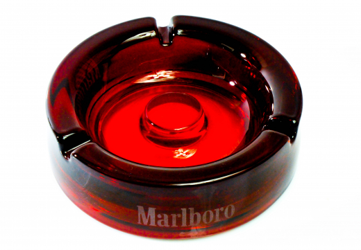 Marlboro Massiver Glas Aschenbecher, rot rund Glas Bowl 2010 eingeätzte Marke