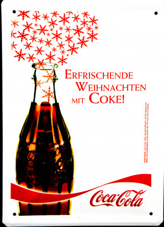 Coca Cola, Werbeschild, Blechschild Erfrischende Weihnachten mit Coke Schild