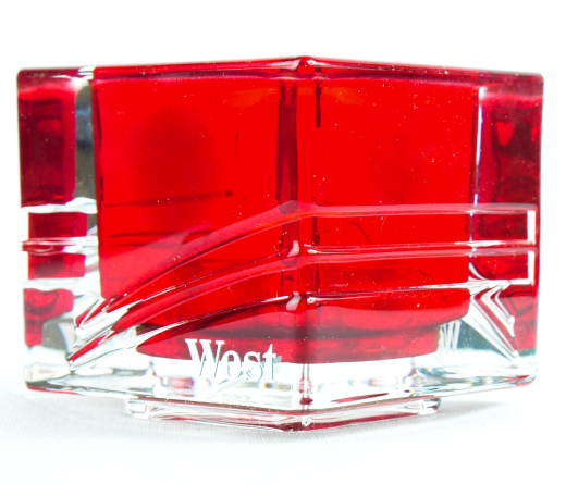 West Tabak, Kristall Windlicht, Kerze, eckig, rot transparent, schwere Ausführung