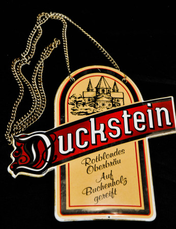 Duckstein Bier Brauerei, Zapfhahnschild, Emaile, Schild, Tresen, Vertikal