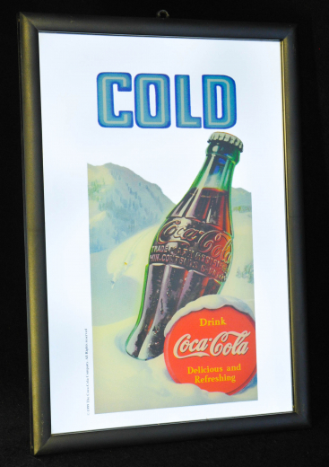 Coca Cola, Werbespiegel in Kunststoffrahmen schwarz COLD