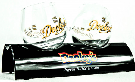 2 x Dooleys Toffee Tipper, Glas / Gläser Kugelglas, 4cl auf Glashalterung NEU