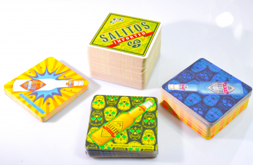 Salitos Bier, 100 x Bierdeckel, 4-5 verschiedene Logos, Leuchtene Augen Hauptseite Salitos grün