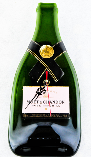 Moet Chandon Champagner Rose, Wanduhr, Uhr aus Flasche, Glas, grün