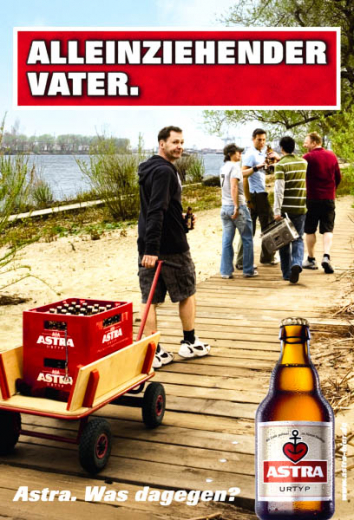 Astra Bier Poster, Cityposter, Plakat, Litfaßsäule, Bild Alleinziehender Vater