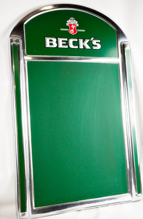 Becks Bier, Chrom Kreidetafel, Schreibtafel Aufsteller, grün / weiß