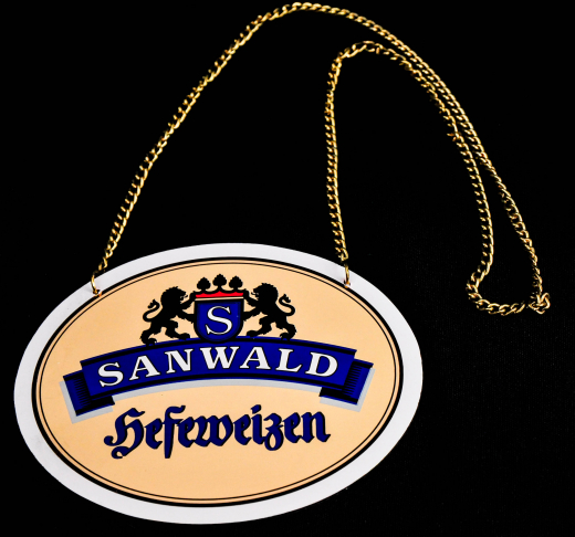 Sanwald Weizen, Hefeweizen Bier, Zapfhahnschild aus Kunststoff