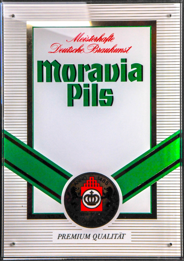 Moravia Pils, Werbeschild, Acrylschild, Meisterhafte Braukunst