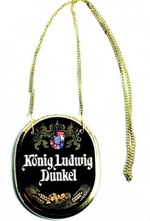 König Ludwig Dunkel, Bier, Keramik Zapfhahnschild an Goldkette