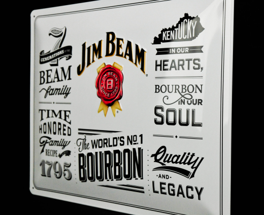 Jim Beam Whisky, 3D Werbeblechschild, Blechschild Beam Family