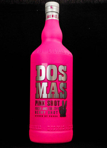 Dos Mas Likör, XXL Dekoflasche, 3,0l, Schauflasche Echtglas, pinke Ausführung