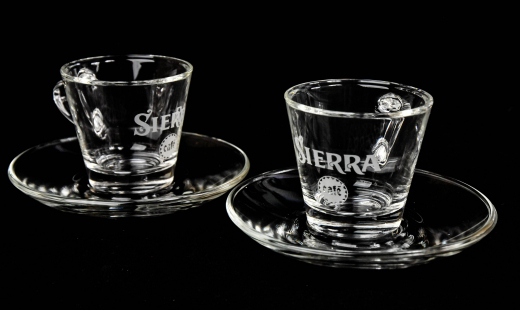 Sierra Tequila, 2 x Espresso Kaffee Tassen Set aus Echtglas Cafe Likör