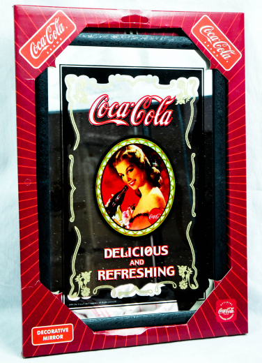 Coca Cola, Werbespiegel in Kunststoffrahmen schwarz Delicious Refreshing