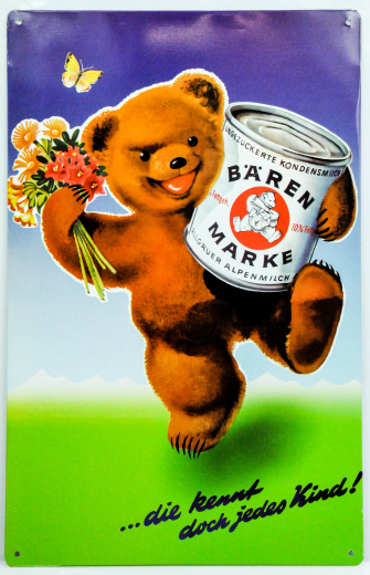Bärenmarke Dosenmilch, XXL 3D Blechschild, 90er Jahre Werbeschild NEU in OVP