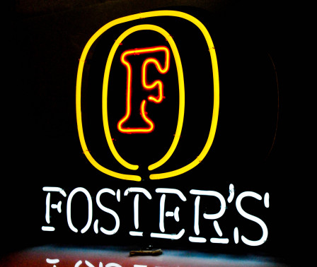 Fosters Bier, Acryl Neon Leuchtreklame, Leuchtwerbung, 3 farbig, sehr selten!