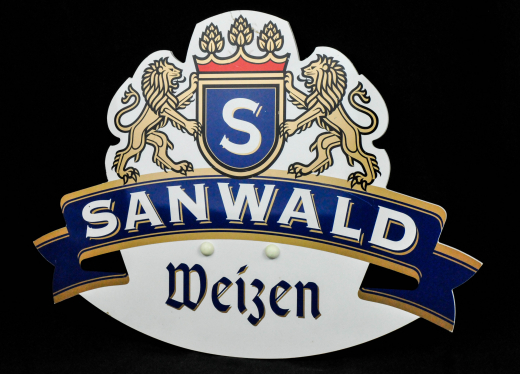 Sanwald Weizen Bier, Werbeschild aus Kunststoff ohne Halterung, kl. Ausführung