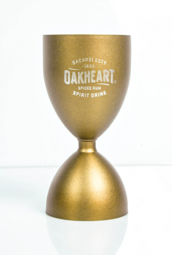 Bacardi Rum Oakheart, Edelstahl Jigger, Meßbecher 2cl, 4cl, bronze