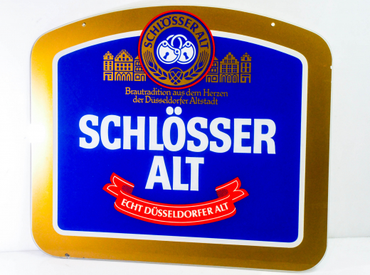 Schlösser Alt Bier, Echt Glas Werbeschild aus älteren Zeiten. Rarität!!
