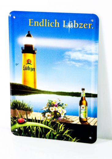 Lübzer Bier, Postkarten Werbe Blechschild Blumenstrauß