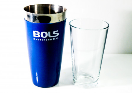 Bols Likör, Edelstahl gummiert / Glas Boston Bar Shaker, zweiteilig