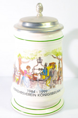 Bierkrug, Tonkrug mit Zinndeckel Verkehrsverein Königsbrunn 1984-1999