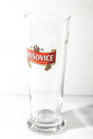 Krusovice Bier, Bierglas mit Relief Schriftzug Stange 0,3l