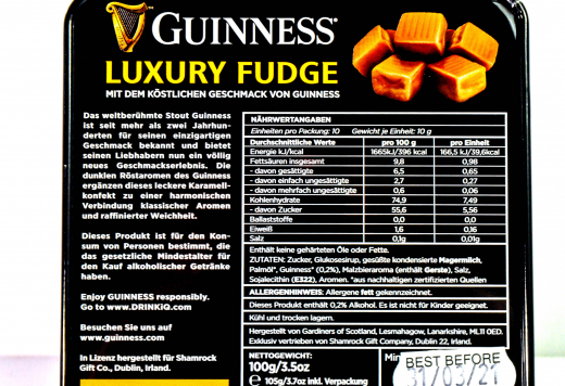 Guinness Bier, Candy Snackbox Stout Karamellkonfekt Luxury Fudge 100 Gr.