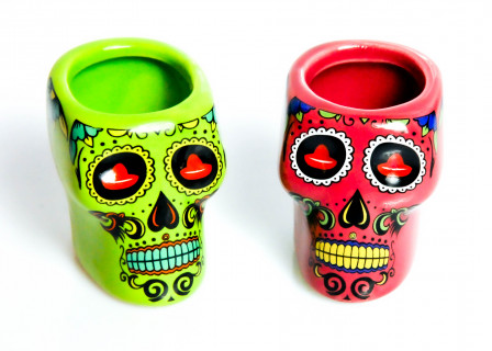 Sierra Tequila, Skull Totenköpfe Shotglas / Gläser, Stamper pink / grün