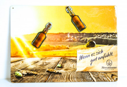 Altenmünster Bier, Magnet Blechschild Werbeschild mit zwei Magneten Flaschen