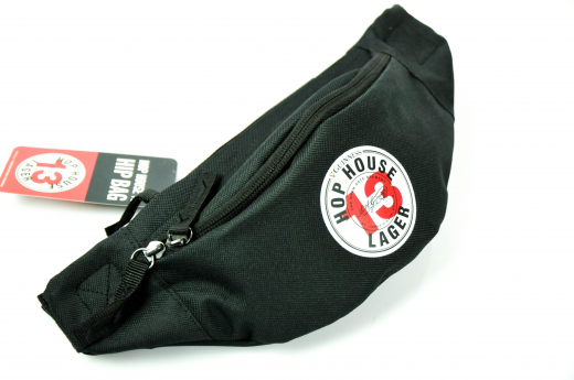Guinness, Hop House 13 lager beer fanny pack belt bag 2 compartment zipper quick release black / white version
