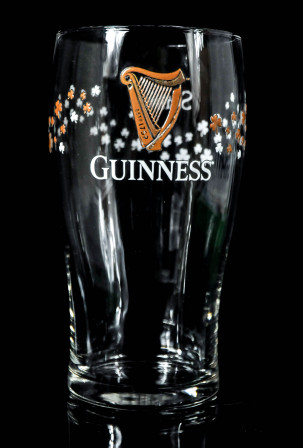 Guinness, Bierglas Glas / Gläser SLAINTE Harfe Pint 0,5l Kleeblätter Shamrocks