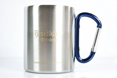 Benediktiner Weißbier, Edelstahl Karabiner Griff Becher / Kaffebecher / Tasse