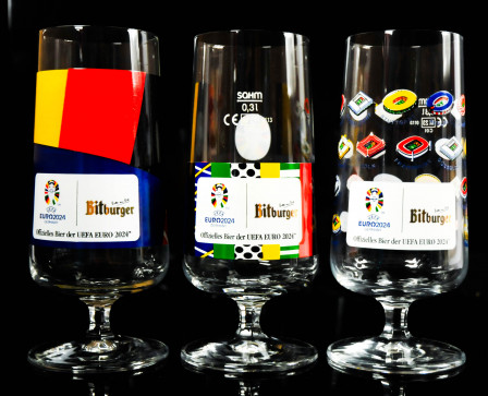 Bitburger Bier, 3 x Glas / Gläser EM 2024 Sondereditionsgläser Set Pokal 0,3l