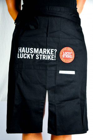 Lucky Strike, Schürze Barschürze Bistroschürze kurz Schwarz Logo Groß NEU