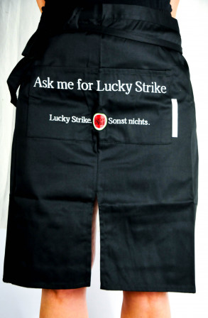 Lucky Strike, Schürze Barschürze Bistroschürze kurz Schwarz Logo Klein NEU