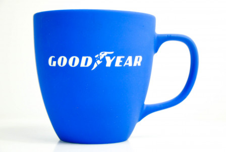 Goodyear Reifen, Keramik Becher / Kaffebecher / Tasse blaue Ausführung