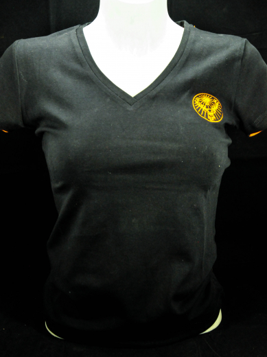 Jägermeister T-Shirt woman, Gastro, V-Ausschnitt, schwarz/orange, Gr.XS