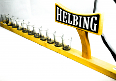Helbing Kümmel, 11 Shot Gläser, Schnapsgläser Glastablett auf Meterbrett, ca. 83 cm