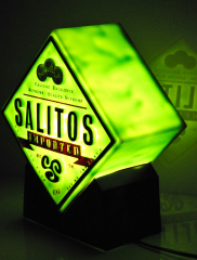 Salitos Bier, Leuchtreklame, Leuchtwerbung, beidseitiges Leuchtschild mit Schalter Salitos imported