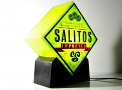 Salitos Bier, Leuchtreklame, Leuchtwerbung, beidseitiges Leuchtschild mit Schalter Salitos imported