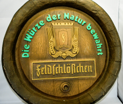 Feldschlößchen Brauerei Schild, Werbeschild, im Fassbodenlook, Plastik