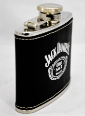 Jack Daniels, Whiskey, Flachmann in Leder, Edelstahl poliert