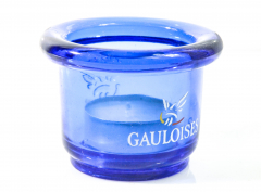 Gauloises Tabak Windlicht, kleine Ausführung, rund, Glasware Relieflabsetzung