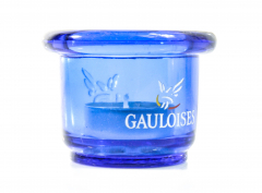 Gauloises Tabak Windlicht, kleine Ausführung, rund, Glasware Relieflabsetzung