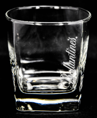 Ballantines Whiskey, glass/glasses, tumbler, square, white font, vertical