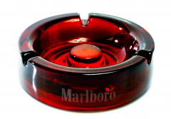 Marlboro Solid Glass Ashtray, Red Round Glas Bowl 2010 etched mark