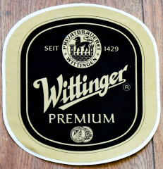 Wittinger Bier, Aufkleber Wittinger Premium oval Matt-Gold, 17,5 x 17cm